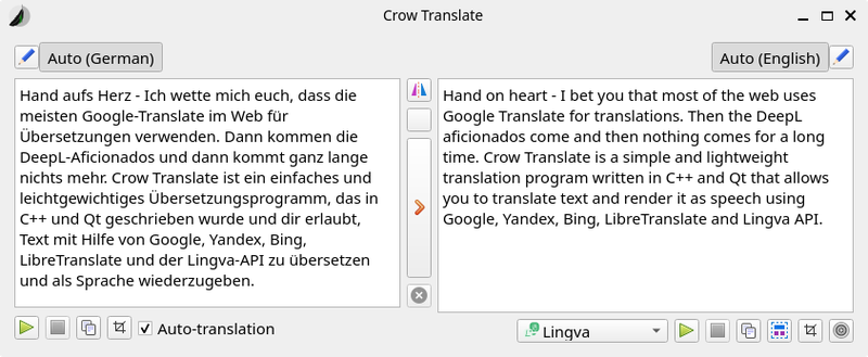 Übersetzen mit crow translate