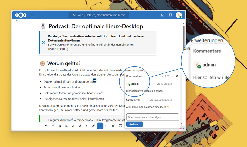 nextcloud 35 - markdown mit kommentaren und fußnoten