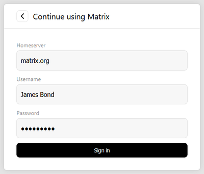 sign in with matrix