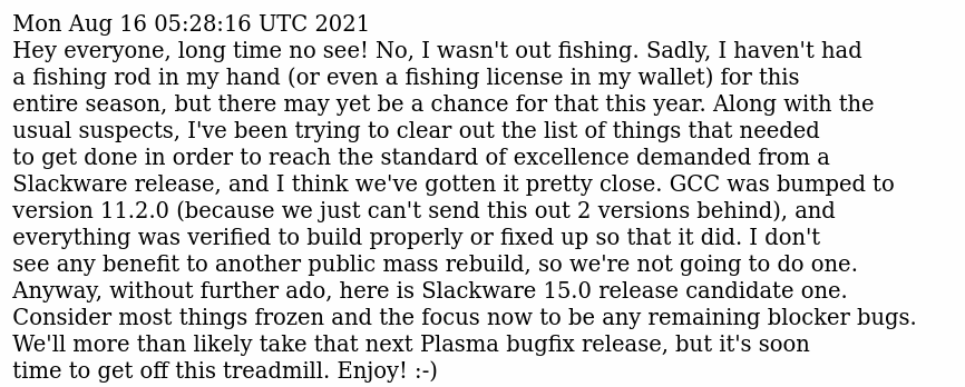 slackware 15.0 rc1 - (not) gone fishing