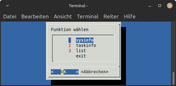 ein menü für terminalbefehle