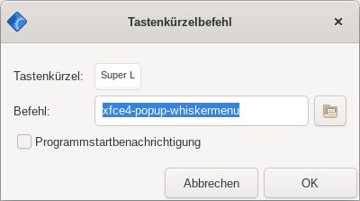 xfce whisker menu mit super-taste öffnen